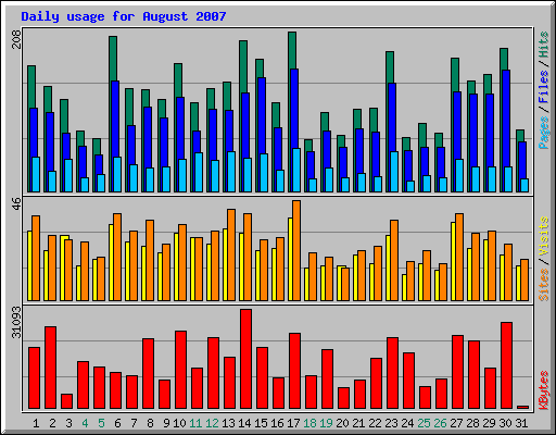 Daily usage for August 2007