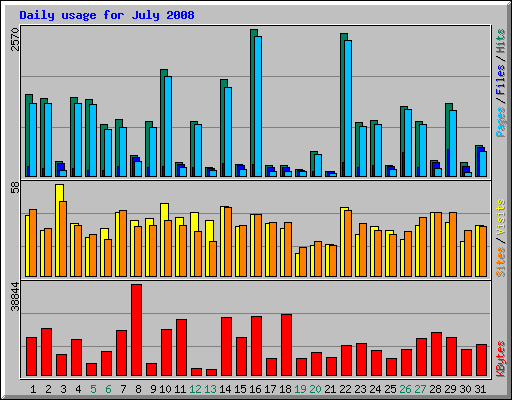 Daily usage for July 2008